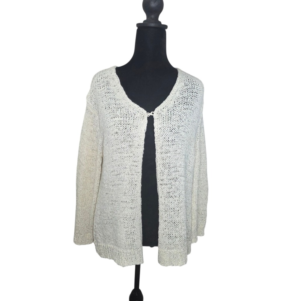Cream Crochet Cardigan Womens Large Open Knit Boho Lightweight Italy Sweater